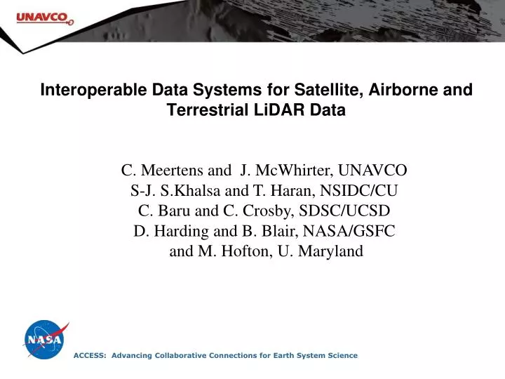 interoperable data systems for satellite airborne and terrestrial lidar data