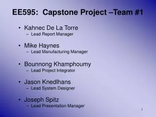 Kahnec De La Torre Lead Report Manager Mike Haynes Lead Manufacturing Manager Bounnong Khamphoumy
