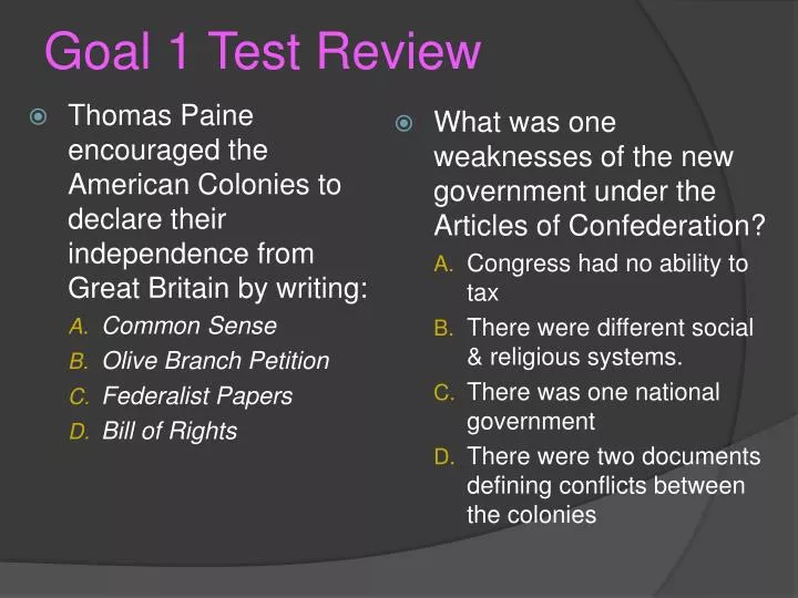 goal 1 test review