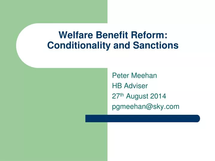 welfare benefit reform conditionality and sanctions