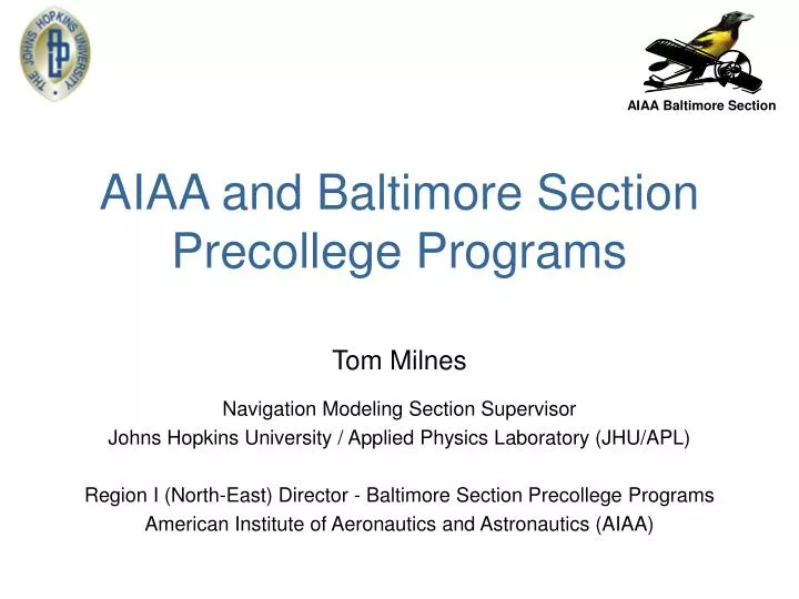aiaa and baltimore section precollege programs