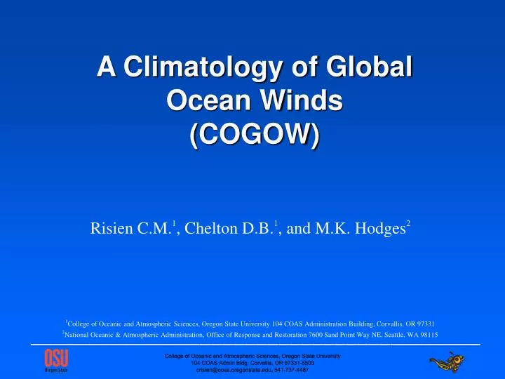 a climatology of global ocean winds cogow