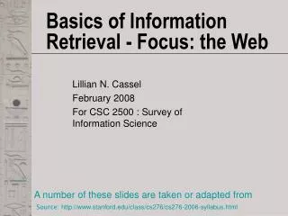 Basics of Information Retrieval - Focus: the Web
