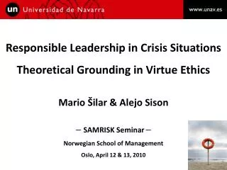 Responsible Leadership in Crisis Situations Theoretical Grounding in Virtue Ethics