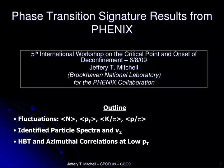 phase transition signature results from phenix