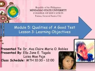 Module 5: Qualities of A Good Test Lesson 3: Learning Objectives