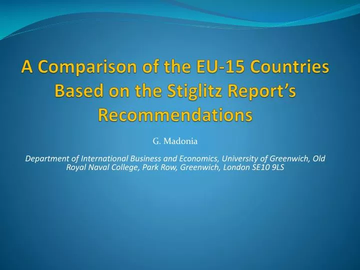 a comparison of the eu 15 countries based on the stiglitz report s recommendations