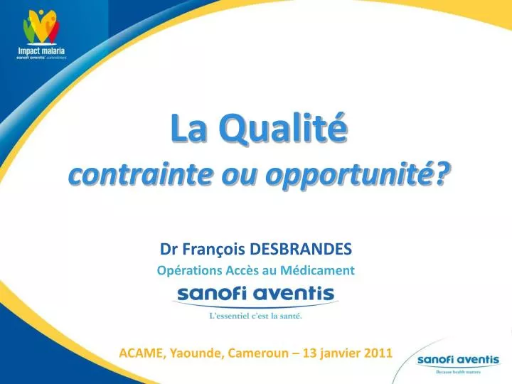 la qualit contrainte ou opportunit