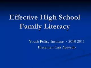 Effective High School Family Literacy