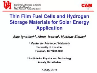 Thin Film Fuel Cells and Hydrogen Storage Materials for Solar Energy Application