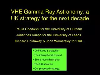 VHE Gamma Ray Astronomy: a UK strategy for the next decade