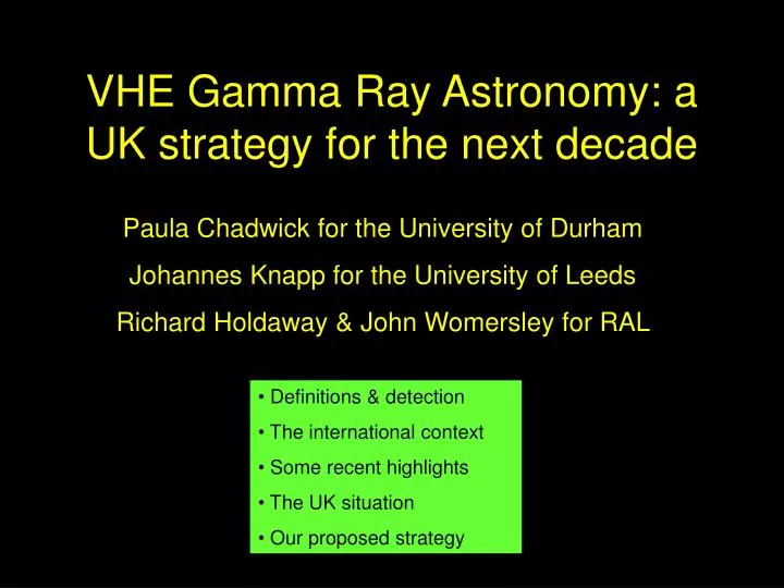 vhe gamma ray astronomy a uk strategy for the next decade