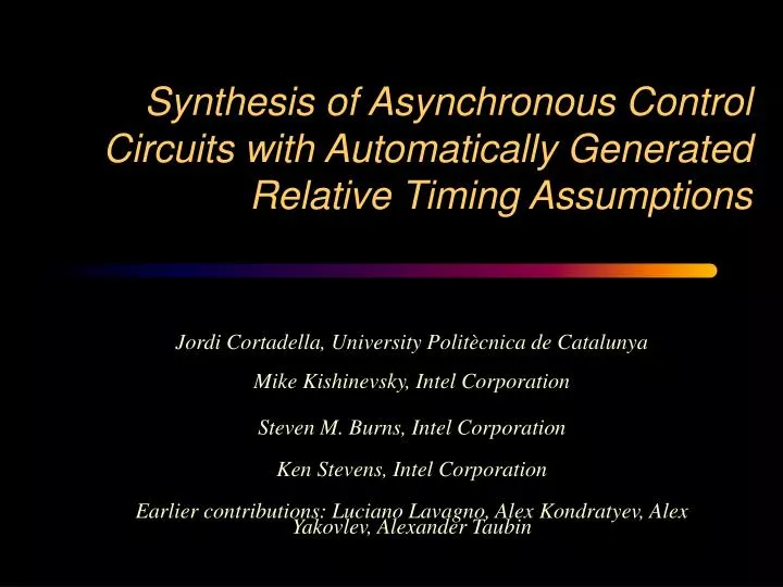 synthesis of asynchronous control circuits with automatically generated relative timing assumptions