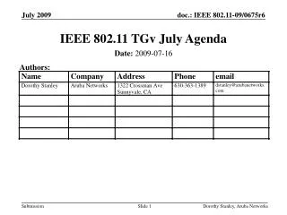 IEEE 802.11 TGv July Agenda
