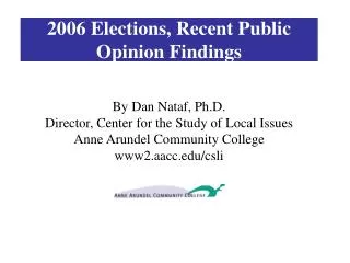 2006 Elections, Recent Public Opinion Findings
