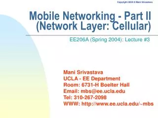 Mobile Networking - Part II (Network Layer: Cellular)