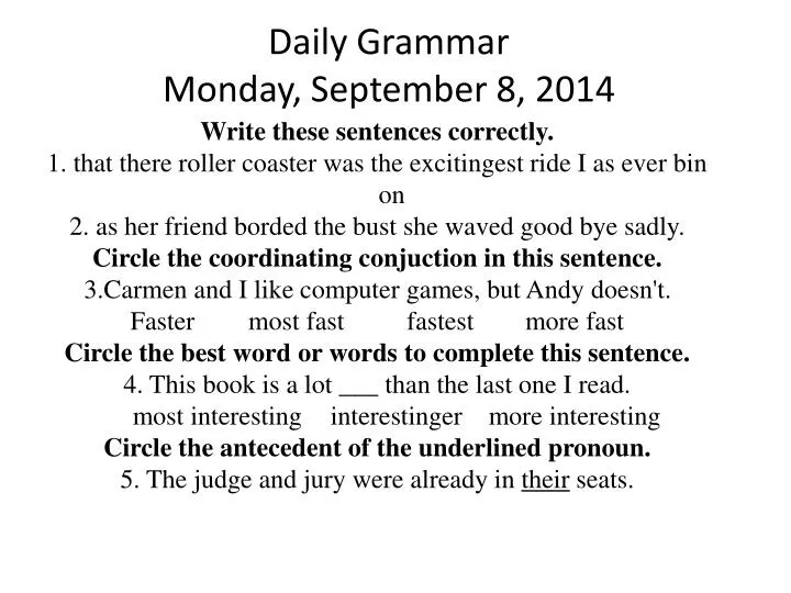 daily grammar monday september 8 2014