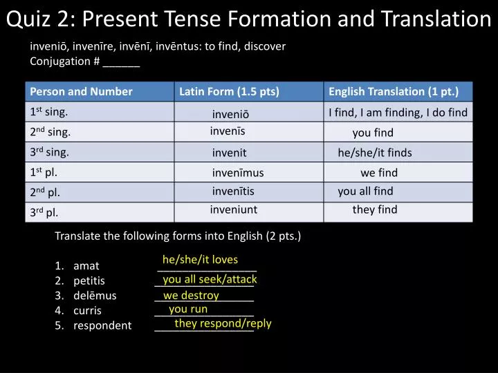 quiz 2 present tense formation and translation