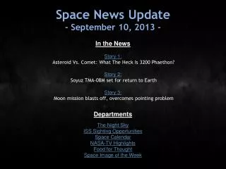 Space News Update - September 10, 2013 -