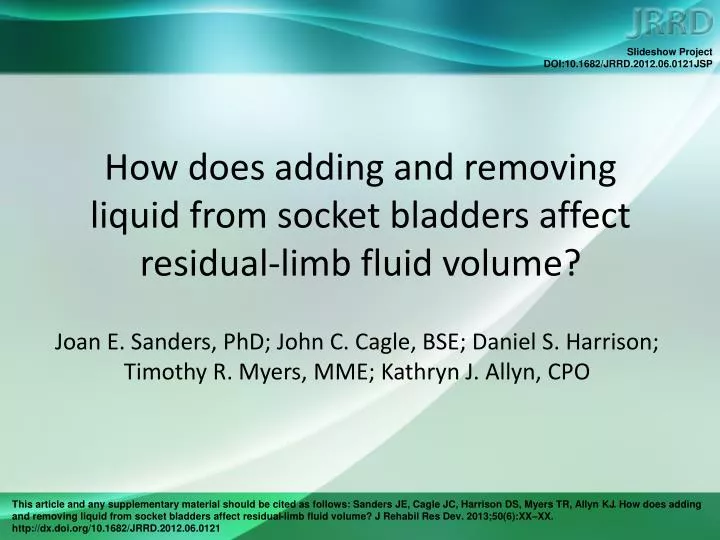 how does adding and removing liquid from socket bladders affect residual limb fluid volume