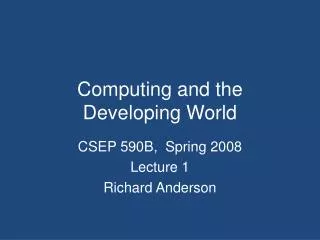 Computing and the Developing World