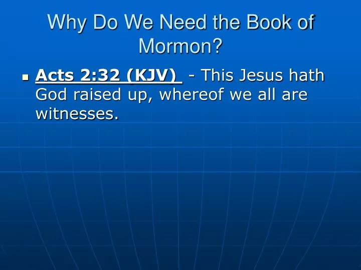 why do we need the book of mormon