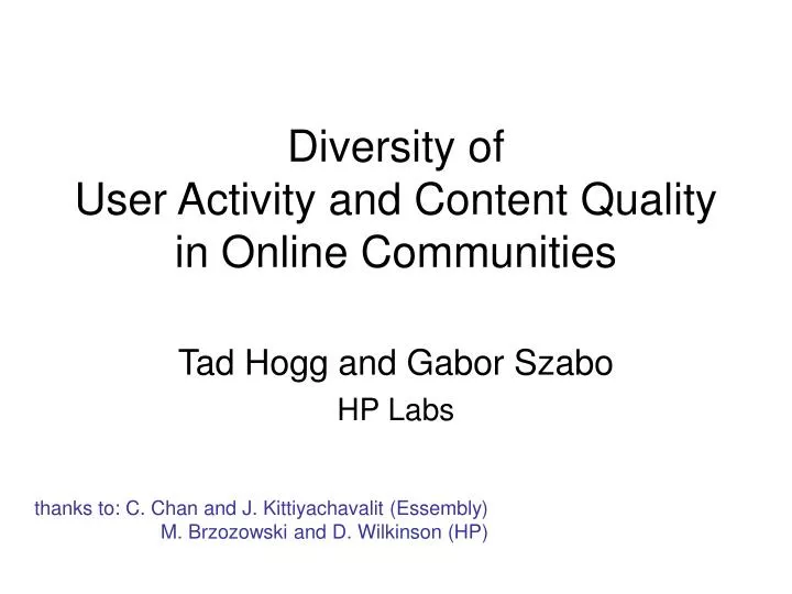 diversity of user activity and content quality in online communities