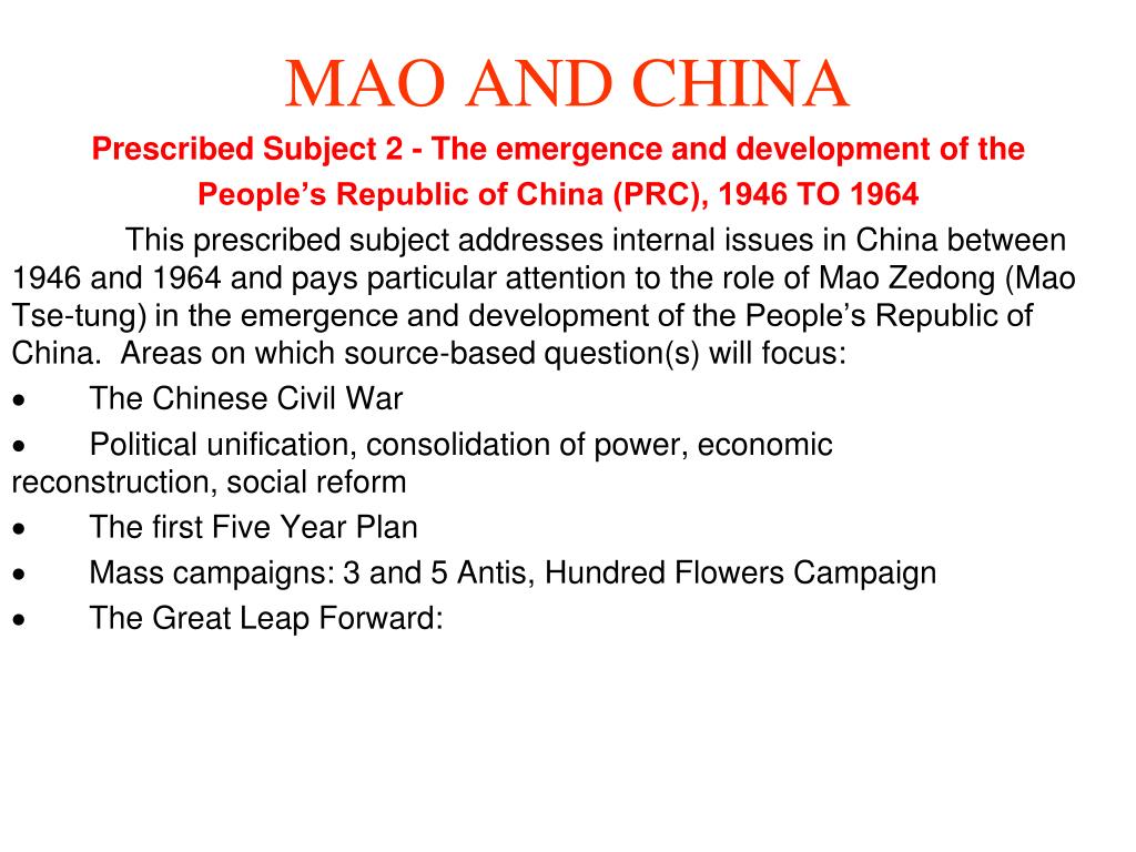 PPT - The Rise of the People's Republic of China: Mao Zedong and Key ...