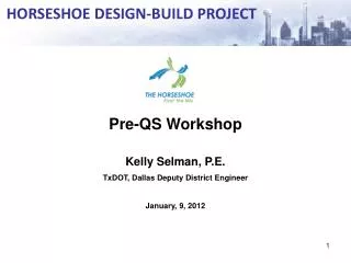 Pre-QS Workshop Kelly Selman, P.E. TxDOT, Dallas Deputy District Engineer January, 9, 2012
