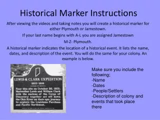 Historical Marker Instructions