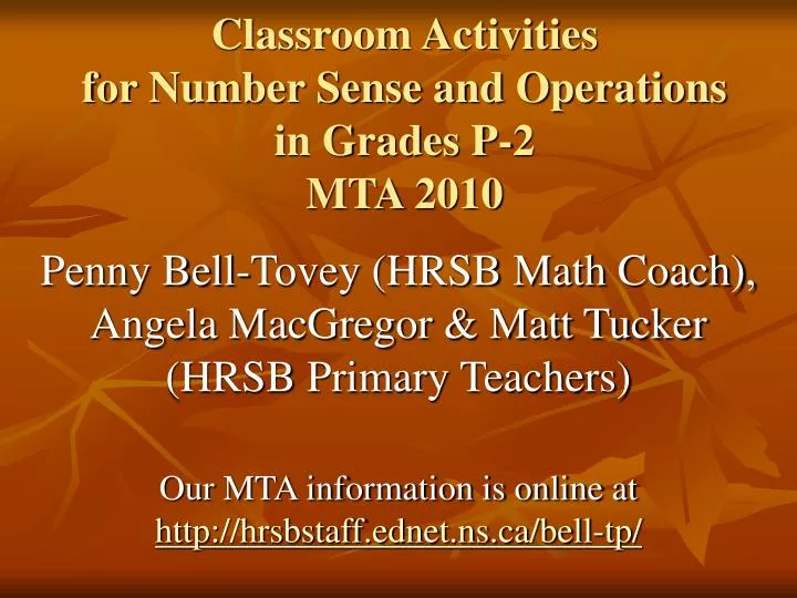 classroom activities for number sense and operations in grades p 2 mta 2010
