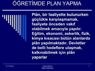 ret mde plan yapma
