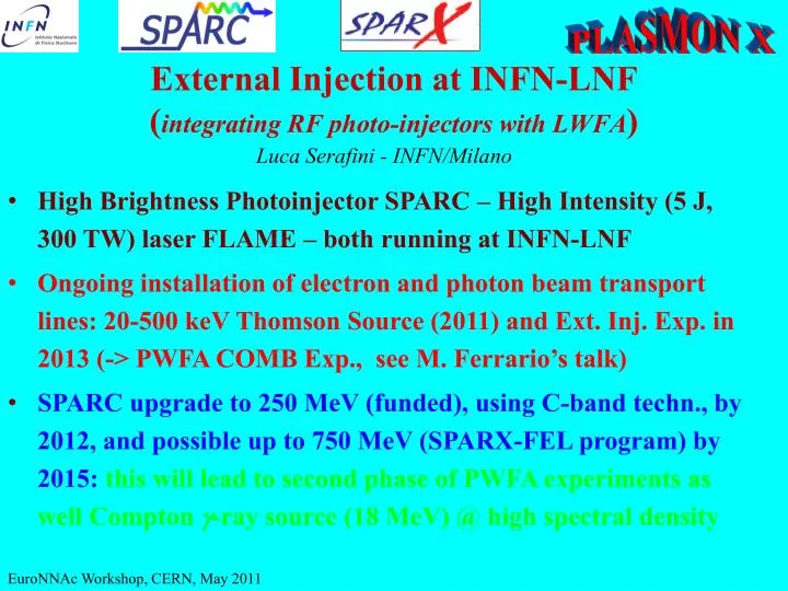 external injection at infn lnf integrating rf photo injectors with lwfa