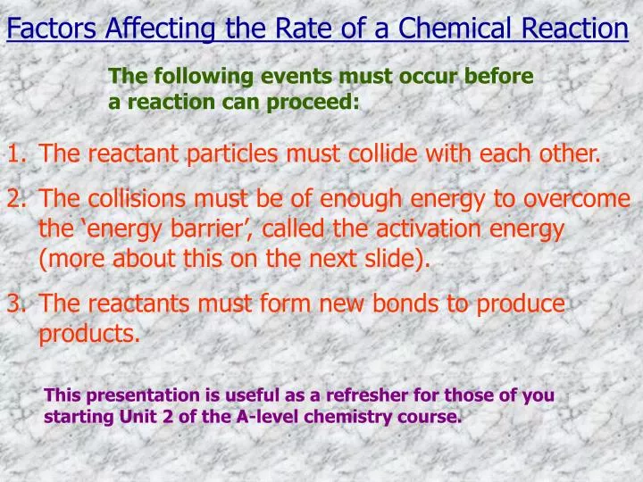factors affecting the rate of a chemical reaction
