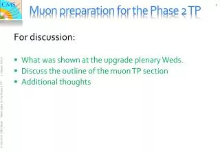 Muon preparation for the Phase 2 TP