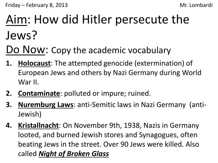 aim how did hitler persecute the jews