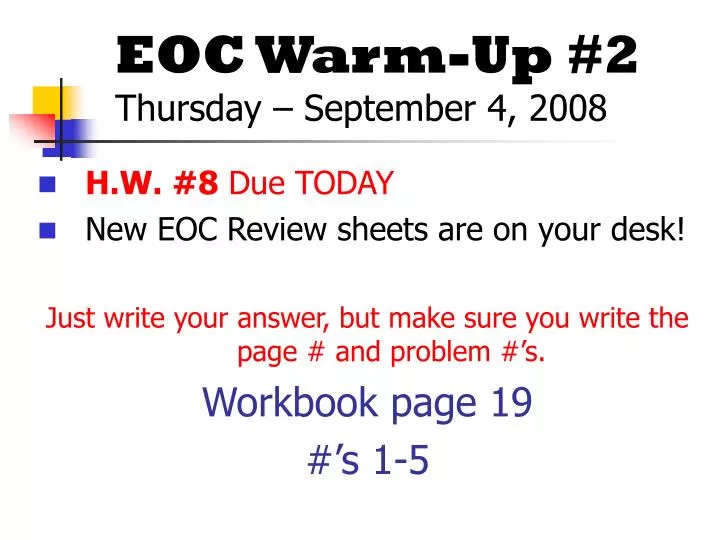 eoc warm up 2 thursday september 4 2008