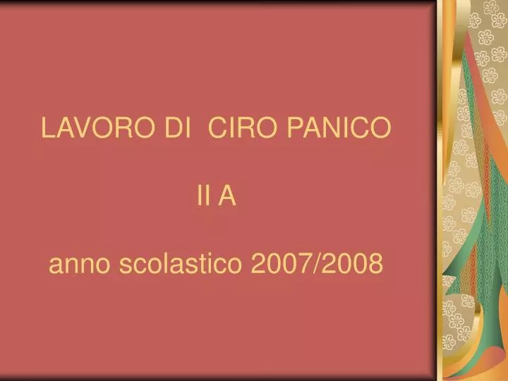 lavoro di ciro panico ii a anno scolastico 2007 2008