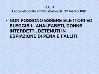 ITALIA Legge elettorale amministrativa del 17 marzo 1861