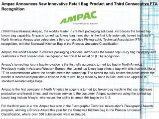 Ampac Announces New Innovative Retail Bag Product and Third Consecutive FTA Recognition