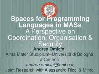 Spaces for Programming Languages in MASs A Perspective on Coordination, Organisation &amp; Security