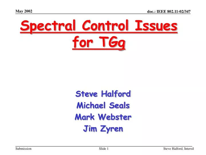 spectral control issues for tgg