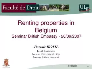 Renting properties in Belgium Seminar British Embassy - 20/09/2007