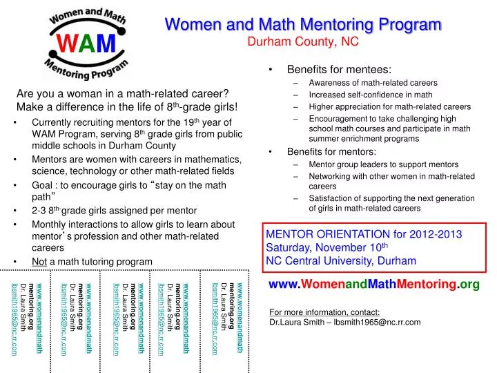 women and math mentoring program durham county nc