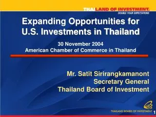 Mr. Satit Sirirangkamanont Secretary General Thailand Board of Investment