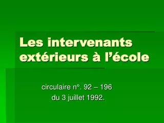 les intervenants ext rieurs l cole
