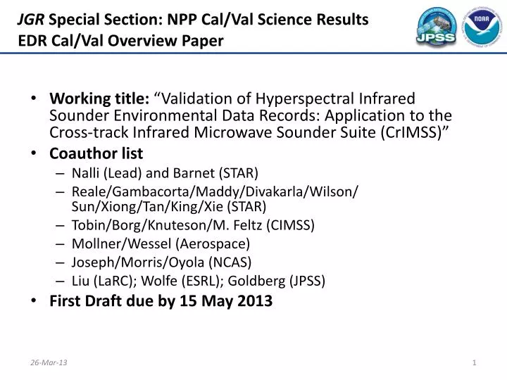jgr special section npp cal val science results edr cal val overview paper