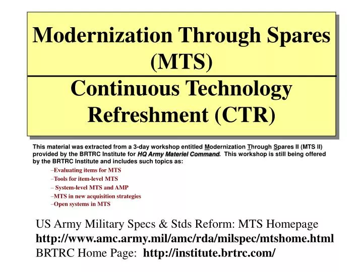 modernization through spares mts continuous technology refreshment ctr
