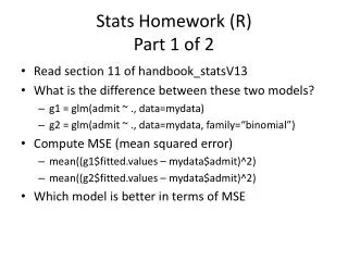 Stats Homework (R) Part 1 of 2