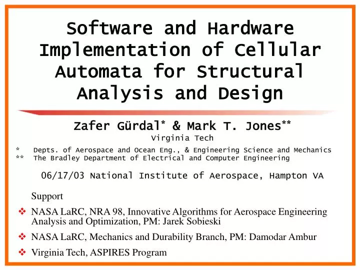 software and hardware implementation of cellular automata for structural analysis and design